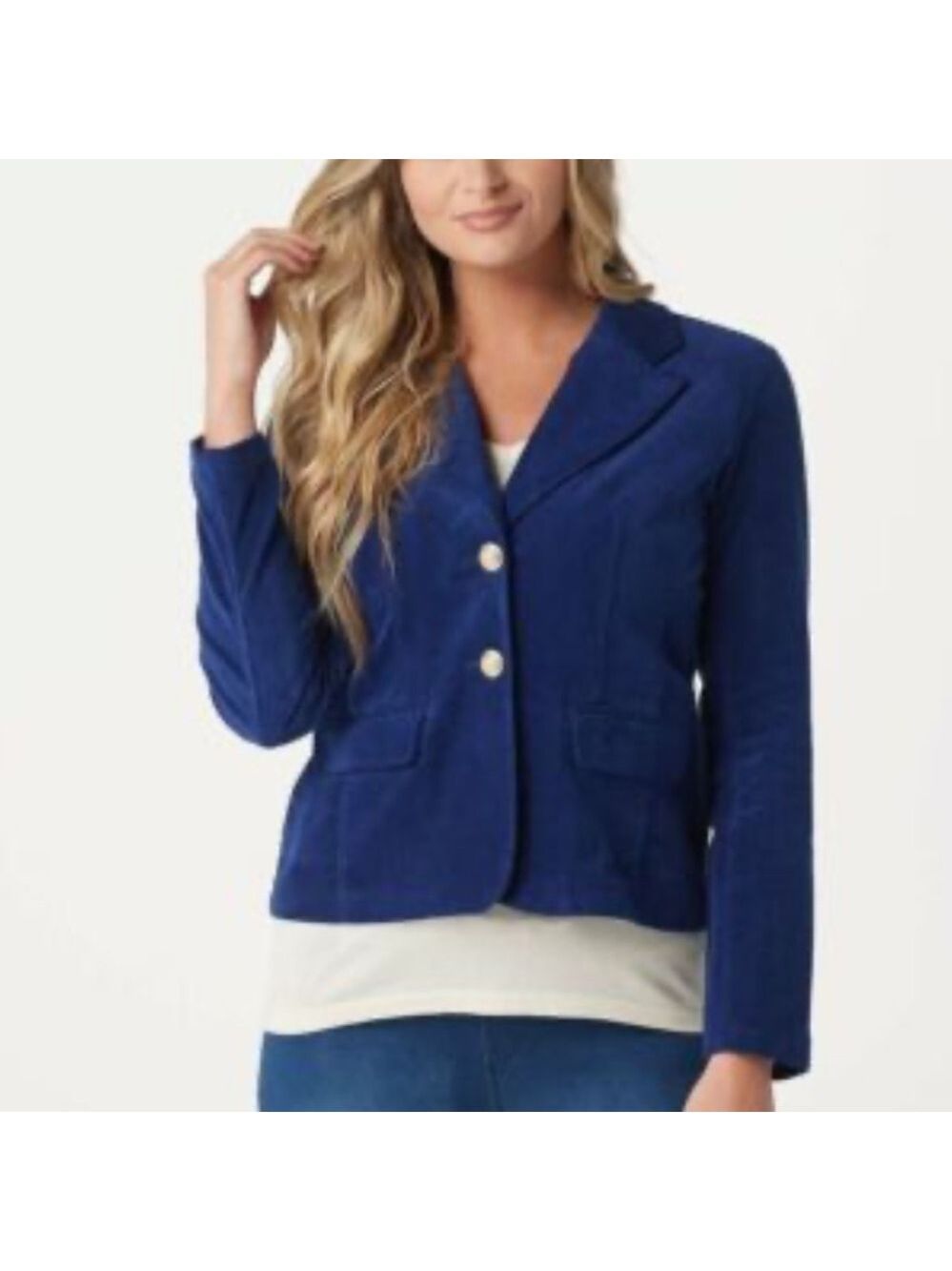 Laurie Felt Corduroy 2-Button Blazer with Pockets A367302 Navy Blue Size 14